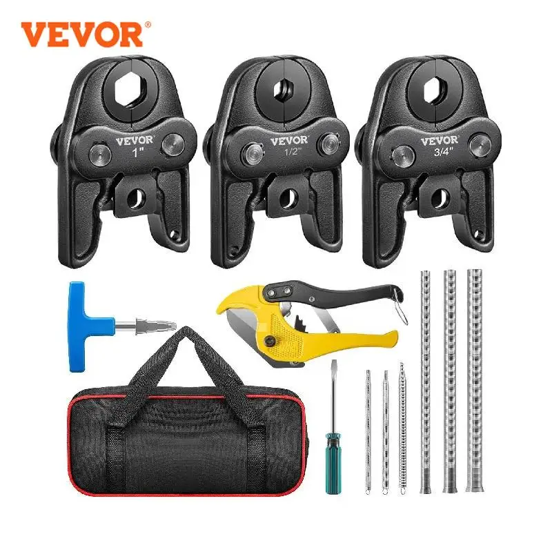 VEVOR 1/2in 3/4in 1in Compact Pipe Wrench Press Jaw Kit Steel Propress Machine Copper Tubes Clamping Plumbing Pipelines Tool