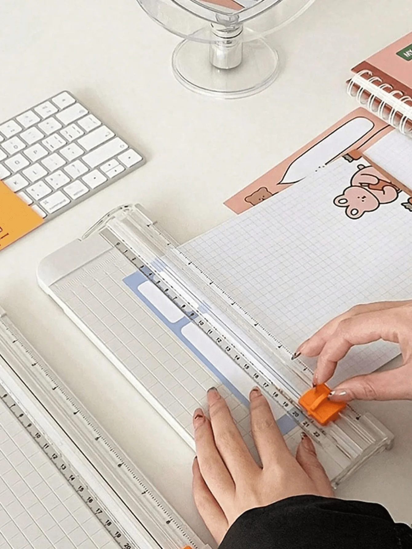 1pc portable sliding desktop cutter mini A4 paper cutter convenient sliding folding photo cutter office plastic paper cutter