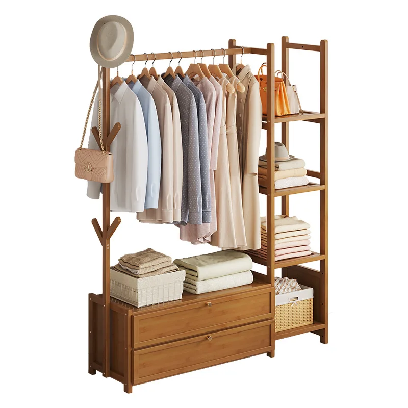 

Bedroom hanger Floor-to-ceiling solid wood coat rack Household clothing storage rack