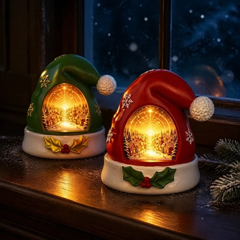 Table Decor Resin Christmas Elf Hat Ornament Light-up Cute Christmas Figurine Decorative Warm Glow Desktop Decoration Holiday