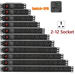 PDU Power Strip Surge Protection Universal AC Socket EU UK US AU Plug Power Socket Double Break Switch 2m extension cord