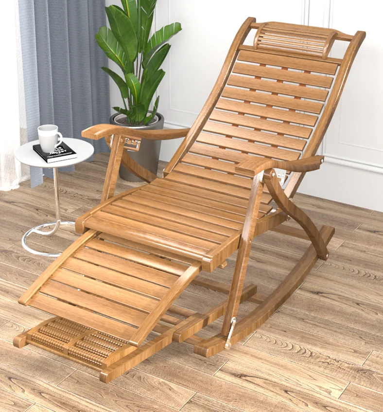 كرسي استلقاء للتشمس من الخيزران قابل للطي للحديقة مع مدلك للقدمين #3