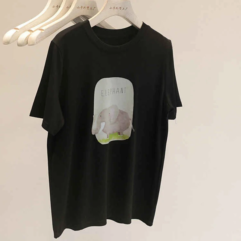 Cartoon-Muster frauen Modal T-shirt Casual Rundhals Weibliche Kurzarm Top Mode Gedruckt Mädchen Lose Tees