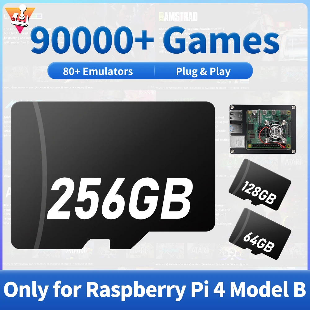 라즈베리 파이 4B 용 게임 TF 카드, 최신 Batocera 40 시스템, PSP, PS1, DC, N64, MAME, SS용 에뮬레이터 70 개 이상 내장 90000 개 이상 게임