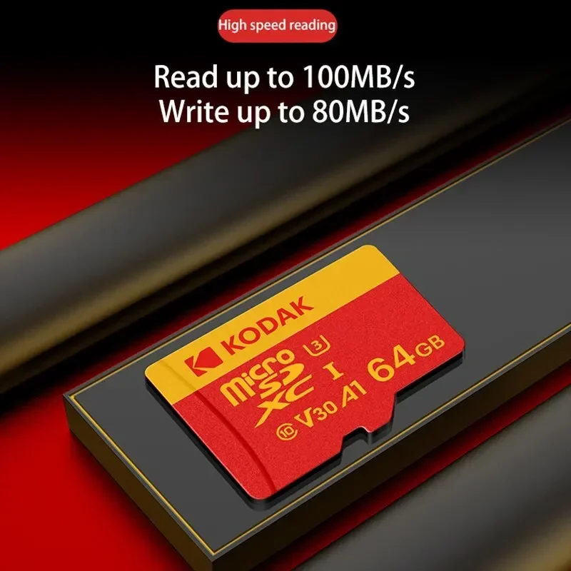 KODAK MicroSD การ์ดสีแดง Class10 32GB 64GB 128GB 256GB U3 4K หน่วยความจําแฟลชความเร็วสูง TF แฟลชการ์ดสําหรับโทรศัพท์