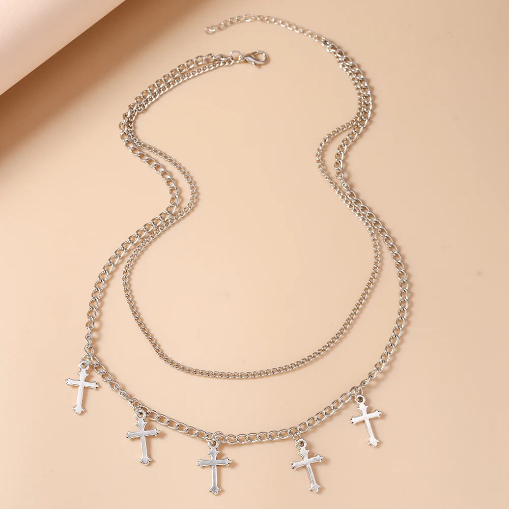 Aihua Gothic Goldfarben Kreuz-Anhänger Halskette für Frauen Choker Punk Metall Kurze Schlüsselbeinkette Schmuck Y2K Accessoires – Detail 3