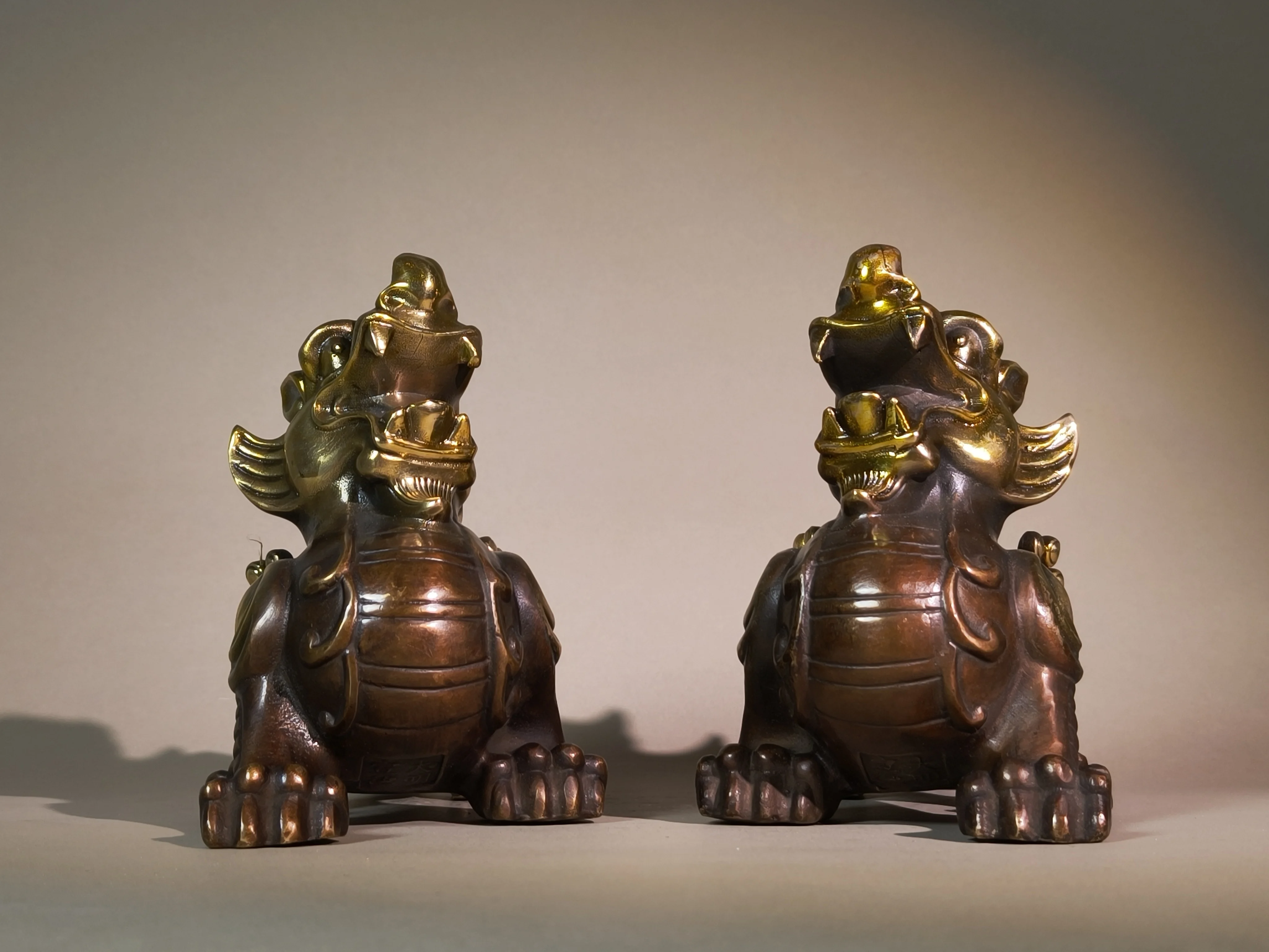 A Pair of Exquisite Gilded Large Pi Yao, Divine Auspicious Beast Bronze Ornaments, for Antique Collection & Decoration, Ideal fo