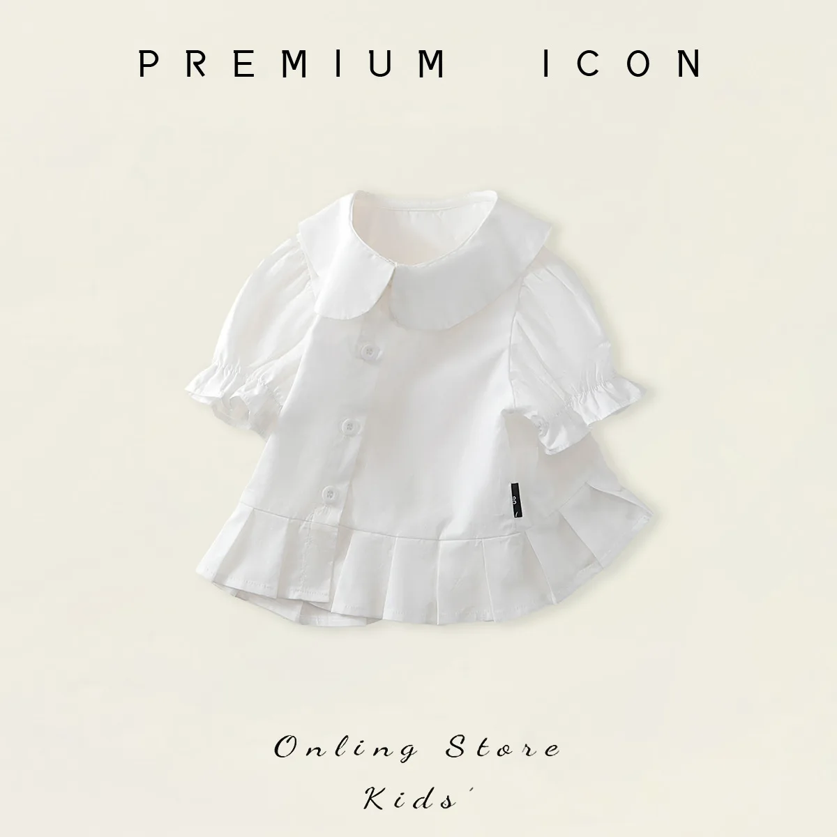 Toddler Girls Peter Pan Collar White Blouse Puff Short Sleeve Ruffle Hem Button Shirt Kids Basic Summer School Daily Top