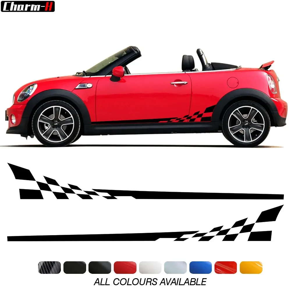 

2 PCS Car Styling Checkerboard Checkered Flag Door Side Stripes Decal Decor Stickers for MINI Cooper Coupe R58 Roadster R59