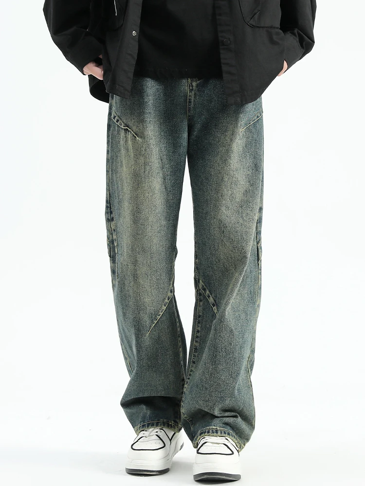 

Retro American Trendy Brand Men's Loose Straight Leg Jeans Vintage Wa Casual Straight Cut Jeans Youth ular All Season