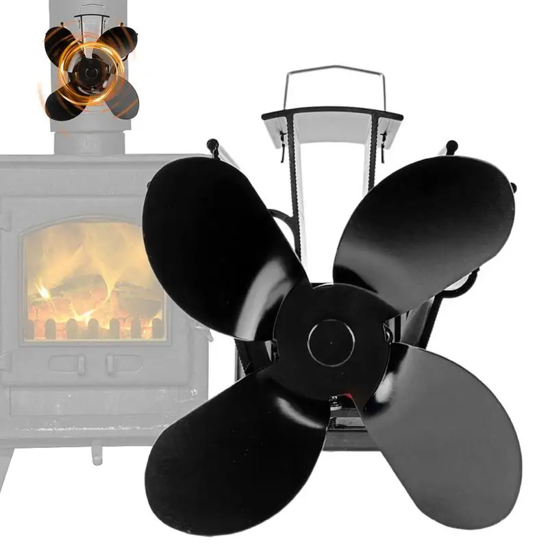 

Heat Powered Stove Fan Wood Stove Fans Non Electric 4-blades Fireplace Fan Efficient Heat Distribution Heat Powered Stove Fan