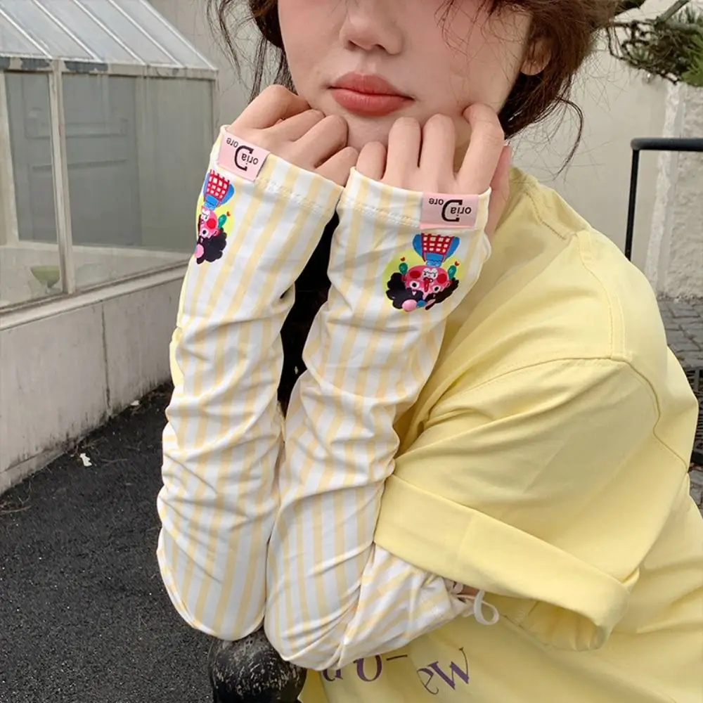 Дышащие анти-УФ-рукава из ледяного шелка с героями мультфильмов, свободные УФ-изоляционные солнцезащитные рукава, милые перчатки с длинными рукавами, летние велосипедные перчатки