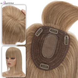S-noilite toppers de cabelo humano 13x15cm feminino topper perucas de cabelo natural máquina-feita peruca com franja centro parte extensão do cabelo