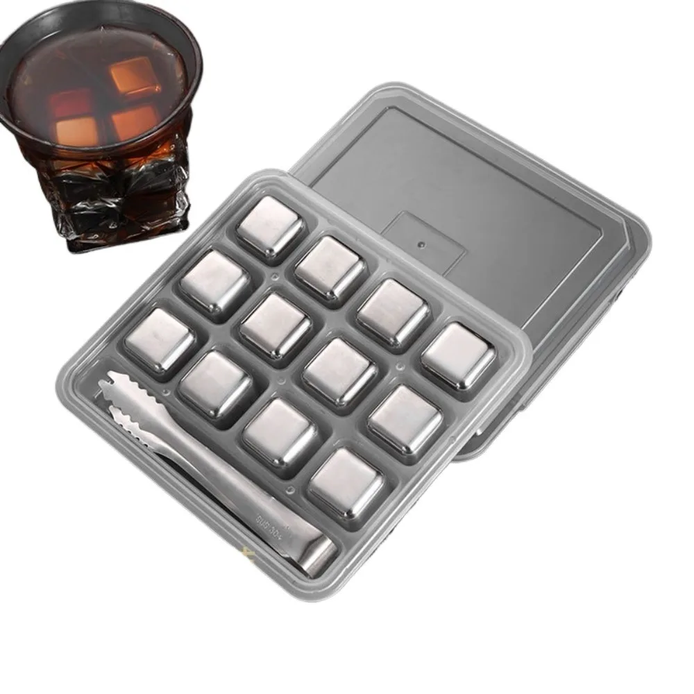 

12pcs/Set Stainless Steel Ice Cubes Whiskey Stones Reusable Frozen Stone Cooling Rock Metal Drinks Wine Barware Tool Accessories