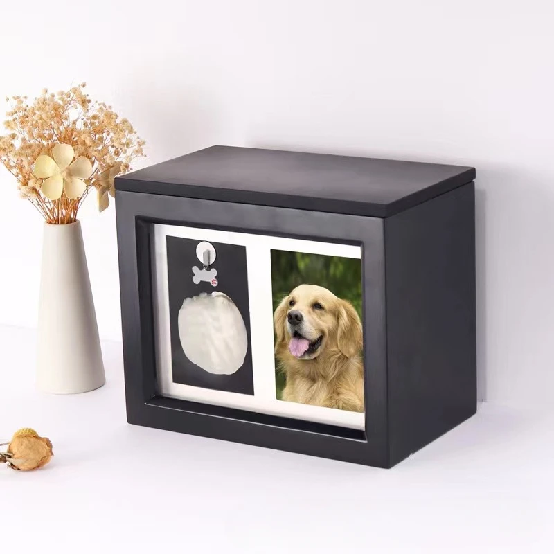 

Pet Memorial Box with Paw Print Kit Pet Owner Memory Urn for Dogs and Cats Keepsafe Storage for Ashes Clay for Pawprint Black