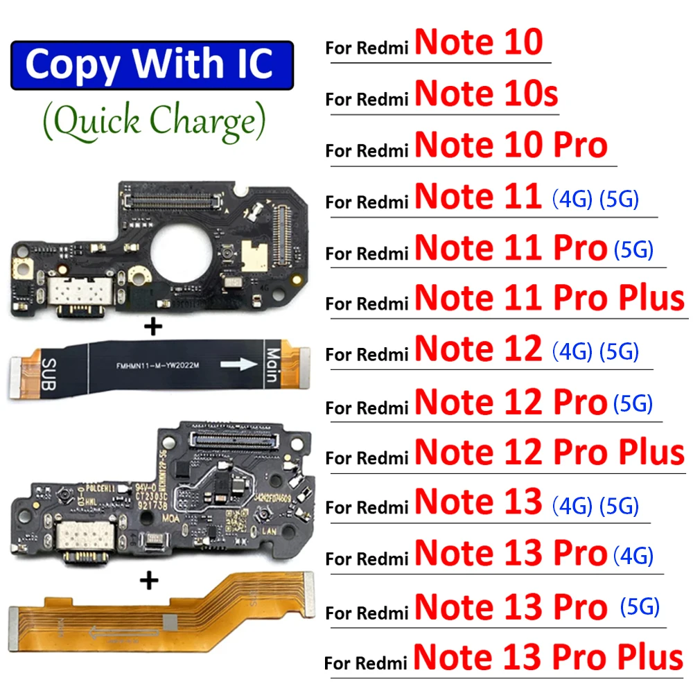 New USB Charger Charging Board Dock Port Connector Main Flex Cable For Xiaomi Redmi Note 10 10s 11 11s 12 12s 13 Pro Plus 4G 5G