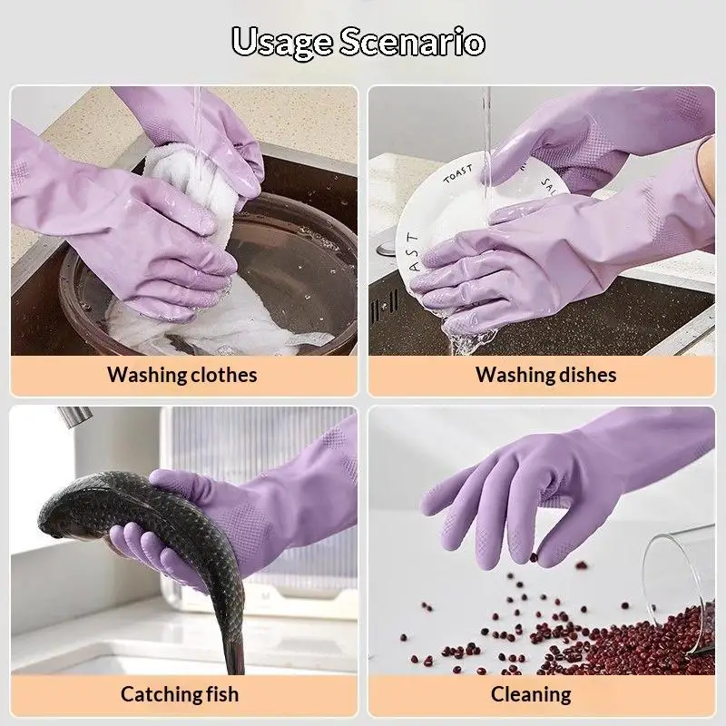 1Pair Latex Dish Washing Glove Water Resistant Reusable Rubber Glove