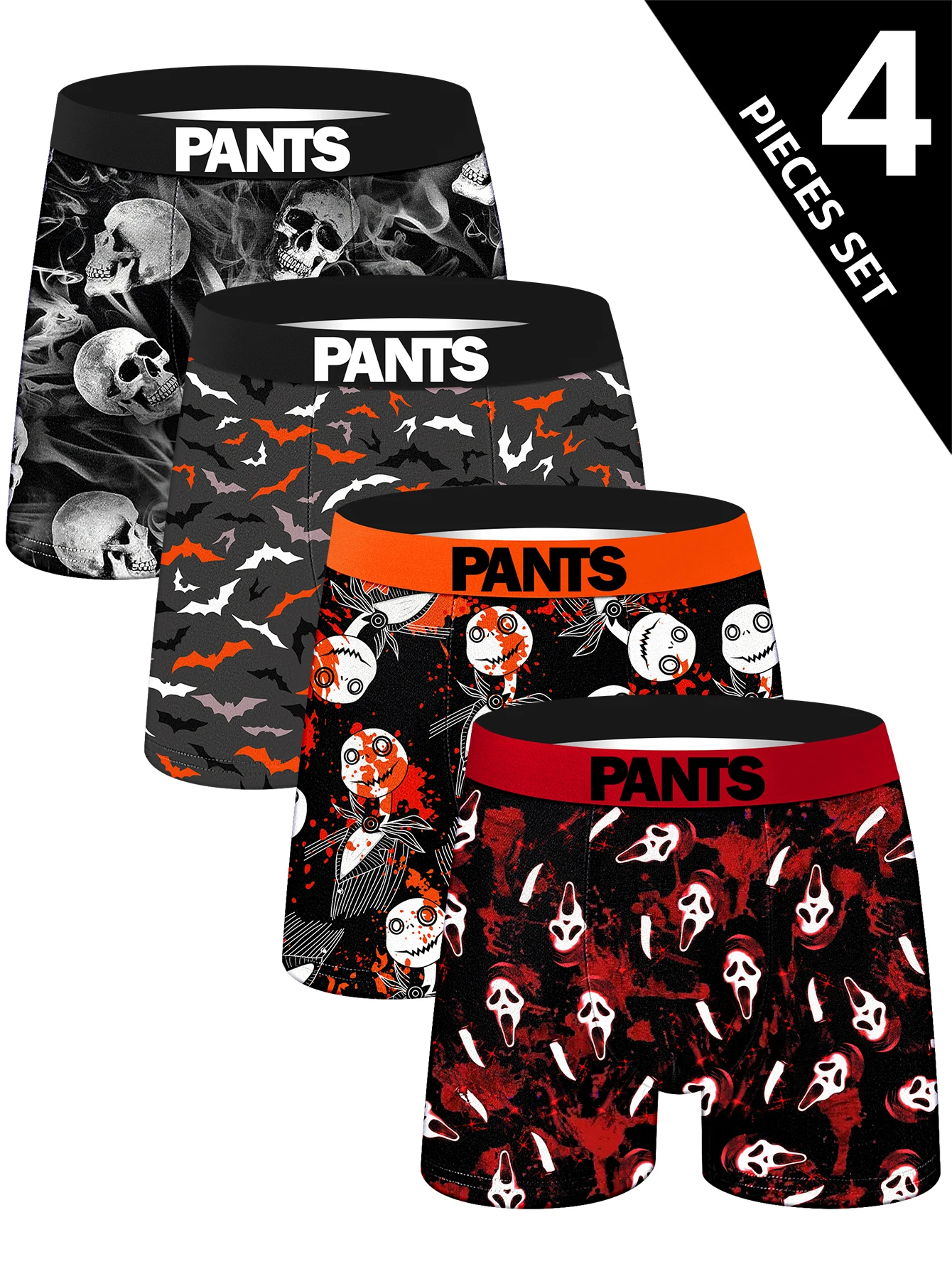 

4 Pieces Men's Underwear Soft Comfortable Breathable Men's Boxer Briefs Skull Men's Boxers Sports Casual Fashionable Shorts