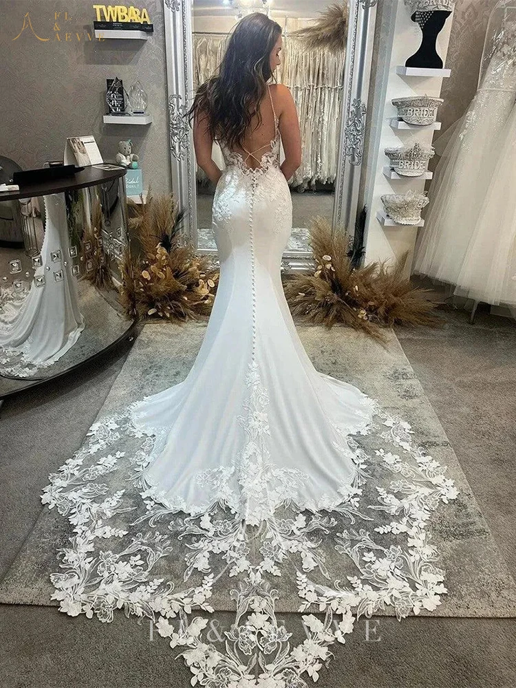 FL&AEVVE ชุดแต่งงานลูกไม้หรูหราพร้อมชุดเจ้าสาวแบบชาเปลเทรนที่ปรับแต่งได้พร้อมงานปักสำหรับชุดงานแต่งงาน