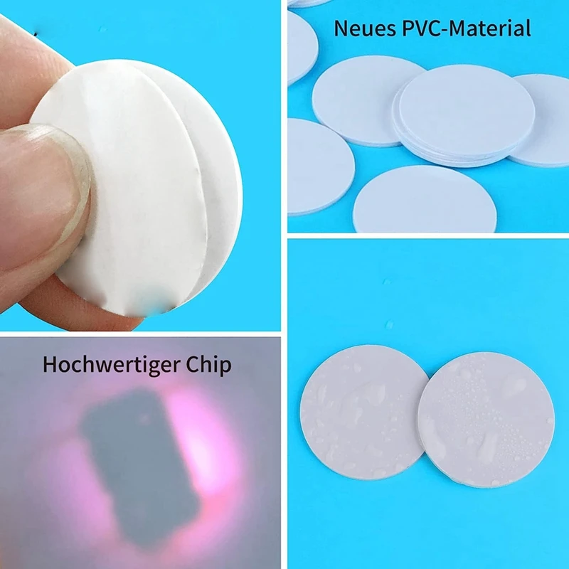 50 buah kartu koin NFC Tag Ntag215, kosong dapat ditulis ulang PVC NFC 215 Tag bulat 25Mm / 1 inci