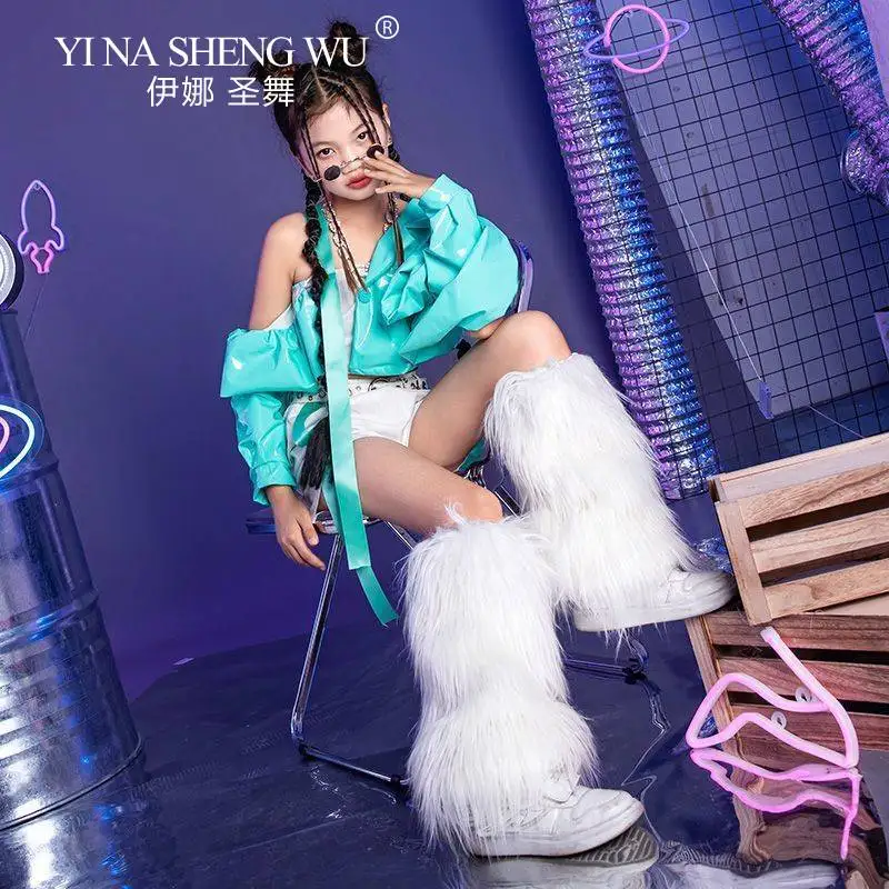 فتاة نموذج المنصة زي مجموعة الأطفال رقص الجاز الهيب هوب الرقص مرحلة الأداء الملابس موضة K-Pop بلوزات ومجموعة تي شيرتات قصيرة للأطفال