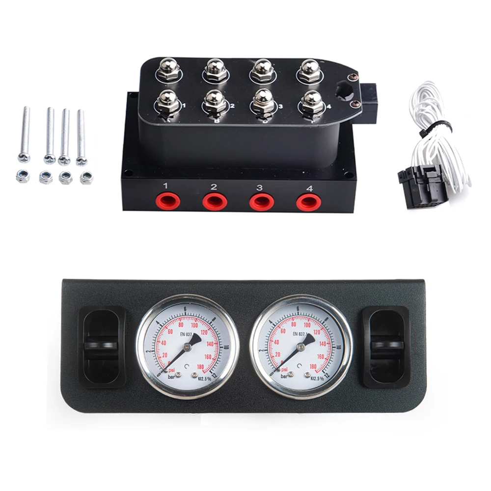 

12V Solenoid Valve Air ride Suspension manifold valve W/2 Gauge multi-purpose Start Control Switch Electric Manual Paddle Valve