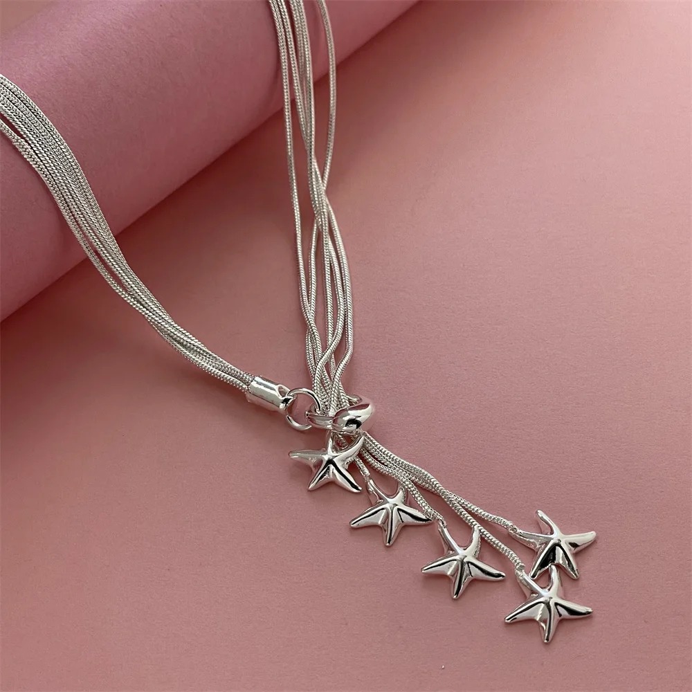 Fashion silver color five starfish Tai Chi snake bone necklace hot sale men and women fashion jewelry prom gift