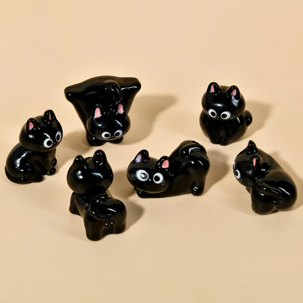 تمثال قطط سوداء لطيفة، زخارف مصغرة من الراتنج للمناظر الطبيعية الصغيرة لديكورات المنزل، ديكور غرفة سطح المكتب للقطط اللطيفة