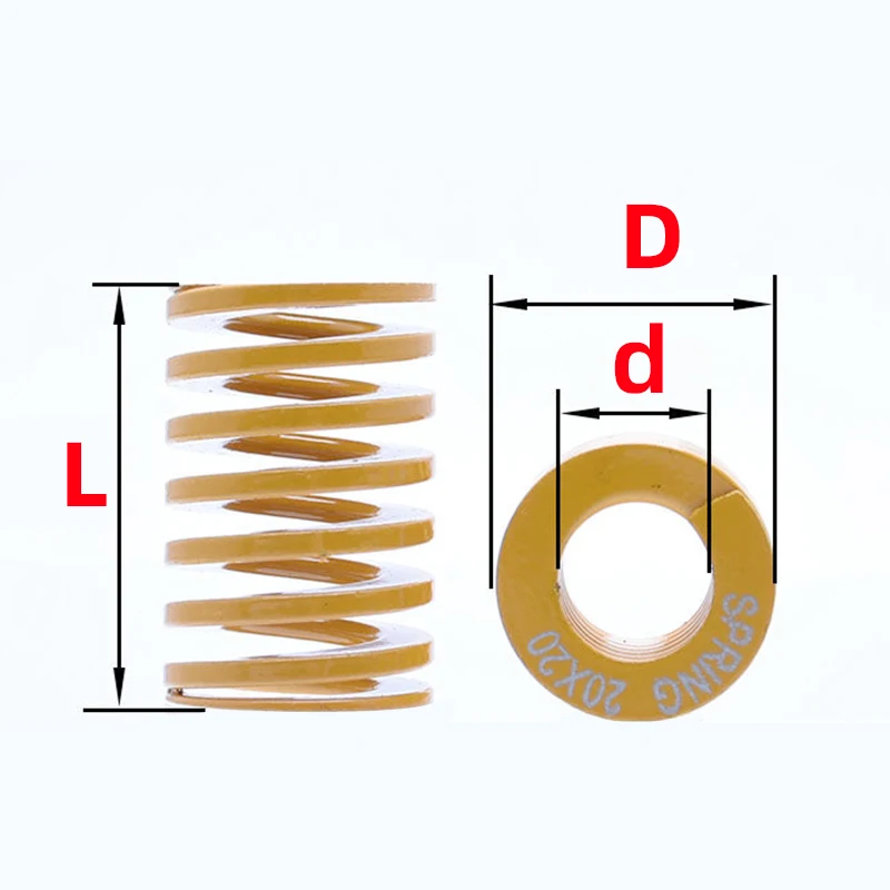 Creamily 2Pcs Small Load Mold Spring Yellow Compression Spring Steel Outer Diameter 8-60mm Inner Diameter 4-30mm Length 20-100mm