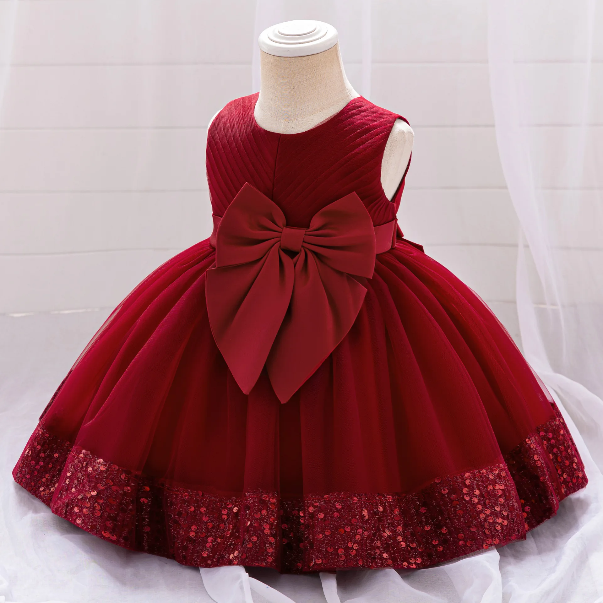 Flower Girl Dress for Host Speeches Mesh Sequins Children's Gowns for Christmas New Year Clothes