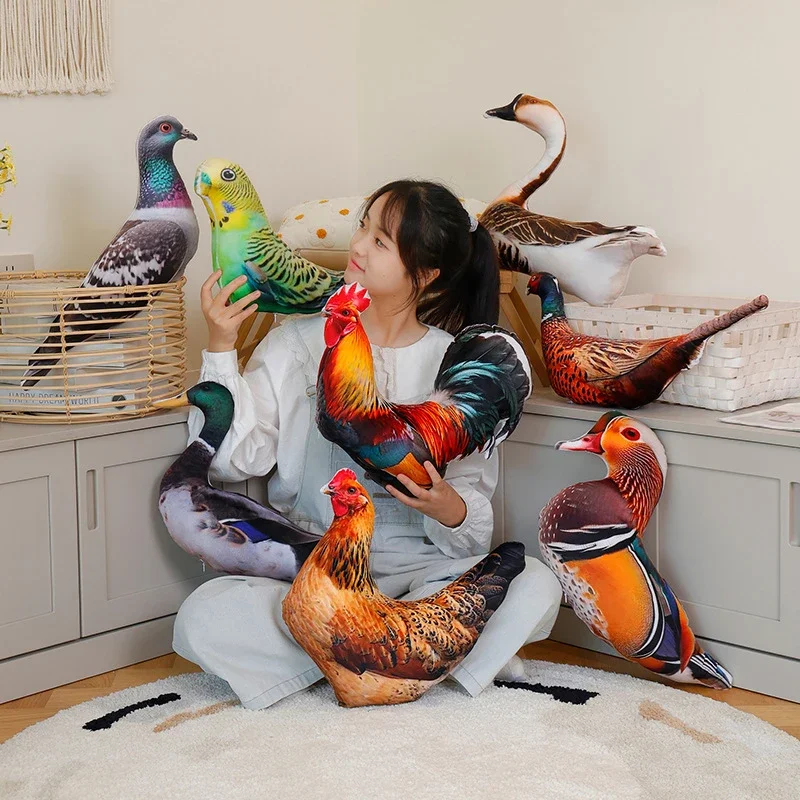 Simulation 3D Bird Cushion Goose Chicken Rooster Hen Duck Parrot Pigeon Pheasant Mandarin Duck Pillow Cushion Home Sofa Decor