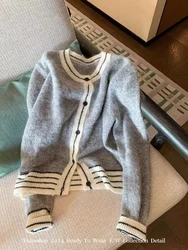 Autumn New Knitted Sweater Women Vintage Single-breasted Cardigans Temperament Round Neck Long Sleeve Knitwear Coat