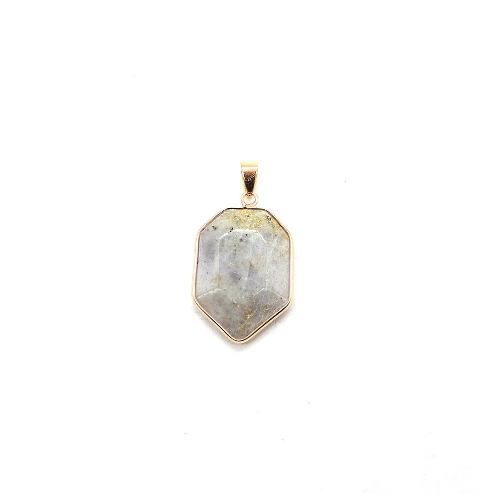 

Natural Stone Polished Faceted Polygon Edge-Wrapped Single-Hole Crystal Spotted Stone Pendant DIY Accessories Necklaces Jewelry