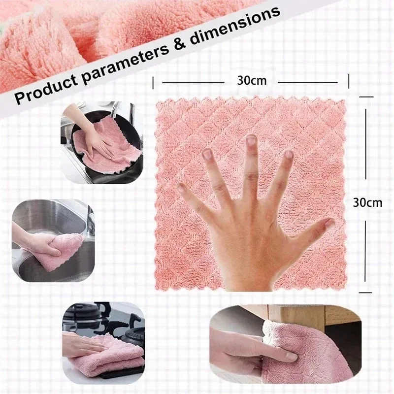 1/5/10pcs Dishwashing Cloth Kitchen Thickened Coral Velvet Cloth Household Multipurpose Absorbent Nonstick Oil Cleaning Wipes