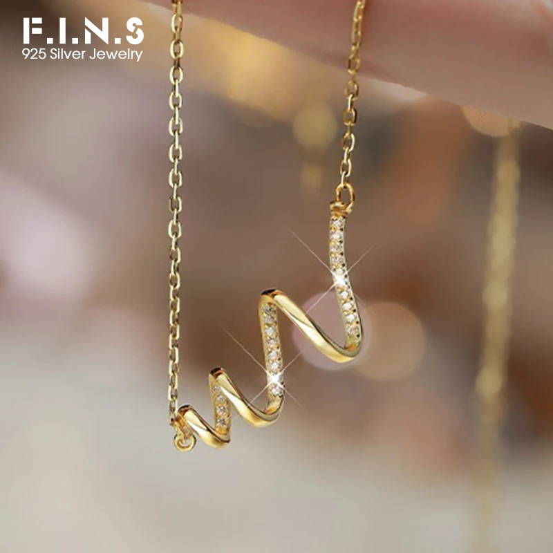 

F.I.N.S S925 Sterling Silver Water Ripple Necklace Irregular Geometric INS Style Simple Zircon Pendants Fashion Fine Jewelry