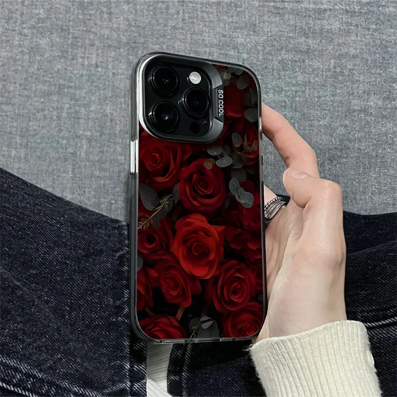 

The screen is filled with red roses phonecase for iPhone 16 15 14 13 12 11 Pro/ Max/Plus shock-proof rear cover anti-fingerprint