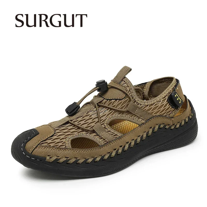 SURGUT Men Summer Sandals Outdoor New Style Close Toe Shoes Brand Big Size Summer Lightweight Soft Outsole Men's Sandals