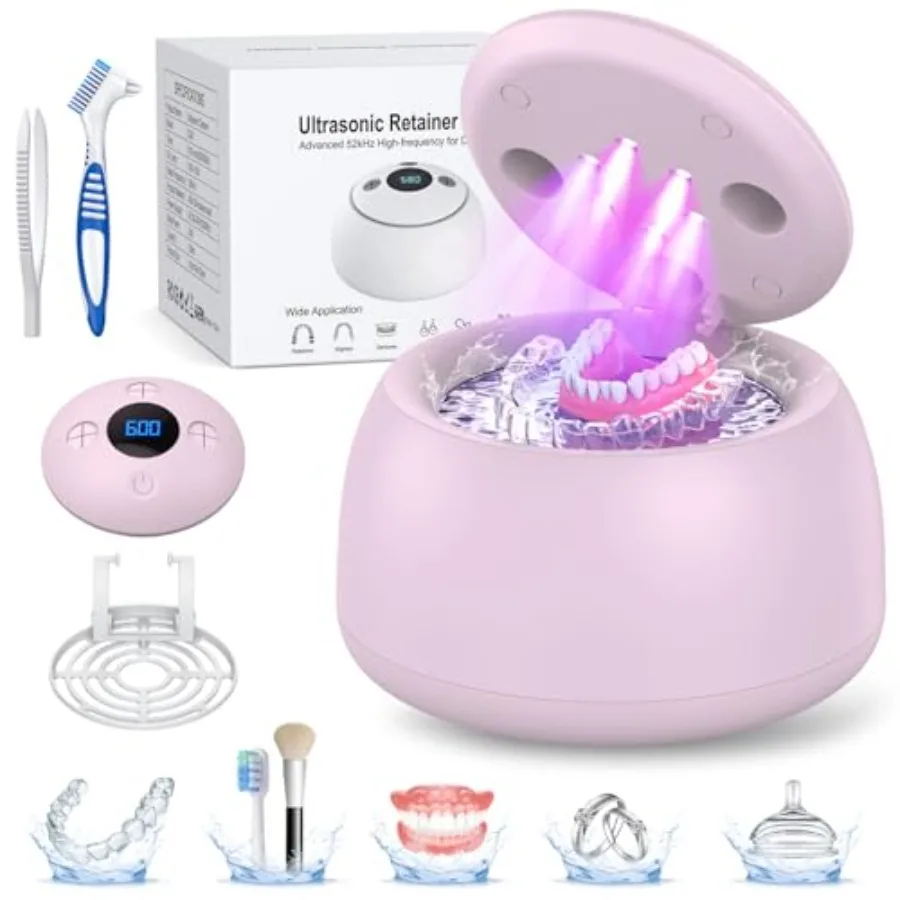 

Ультразвуковая чистящая машина 45 кГц профессиональная для очков, брекетов, ремешков для часов, зубных протезов, с управлением одной кнопкой, цифровым таймером, розовая
