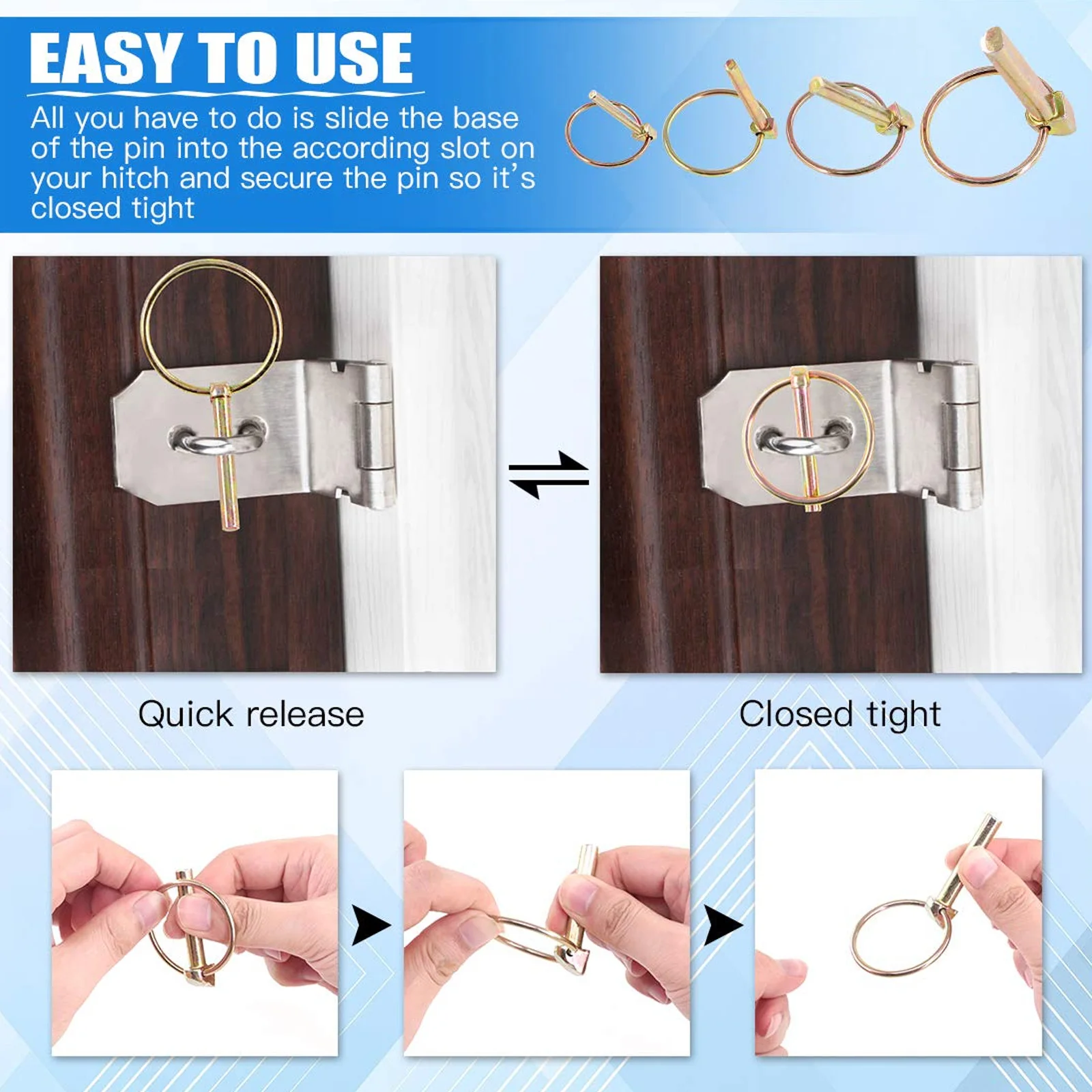 

15Pcs Heavy Duty Lynch Pin Assortment Spring Loaded Rust Resistant for Truck Trailer Farm Equipment Lynch Pin Trailer Hitch Lock