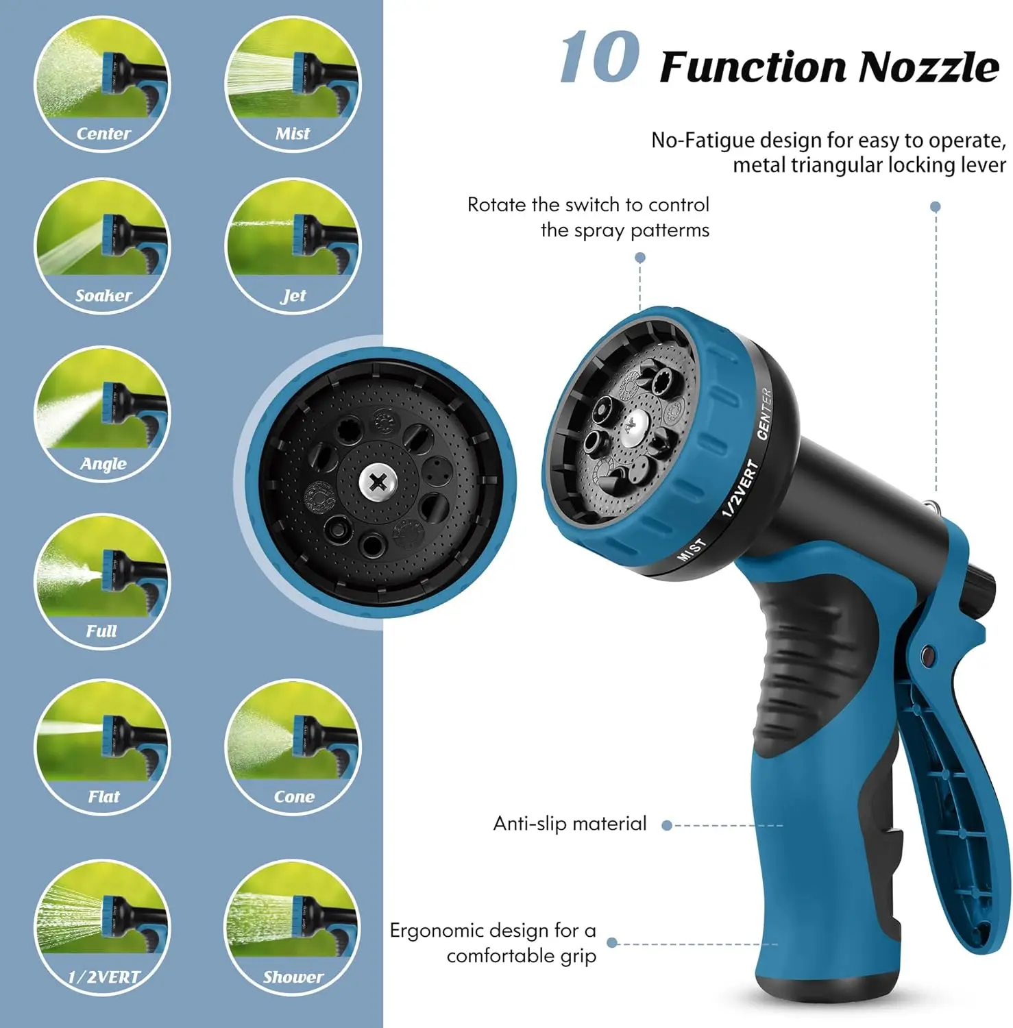 خرطوم حديقة 100 قدم مع فوهة 10 وظائف، مانع للتسرب، خفيف الوزن، مقاوم للثقب للاستخدام الخارجي