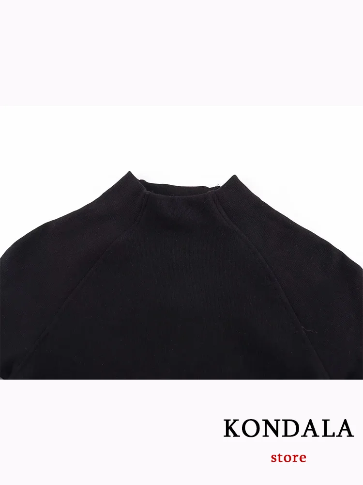 KONDALA Vintage Chic donna Solid top manica lunga lavorato a maglia o-collo top corti sciolto nuova moda 2024 autunno inverno Streetwear top