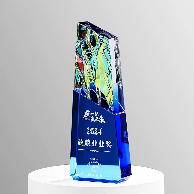 New High-end Colourful Crystal Trophy Free Custom Engraving of Name Text Logo Sales Champion MVP Awards Prize Activity Souvenirs