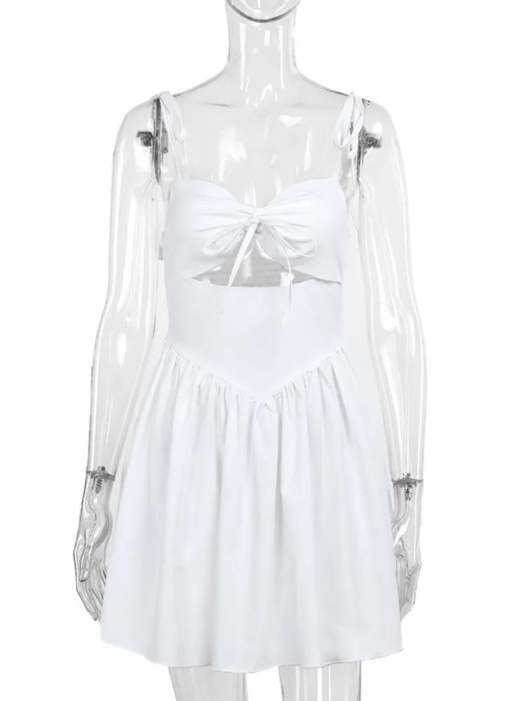 Articat Sexy Sleeveless Satin Hollow Dress For Women 2024 Summer New Wrapped Hip Dress Fashionable Elegant Slim Pleated Dress