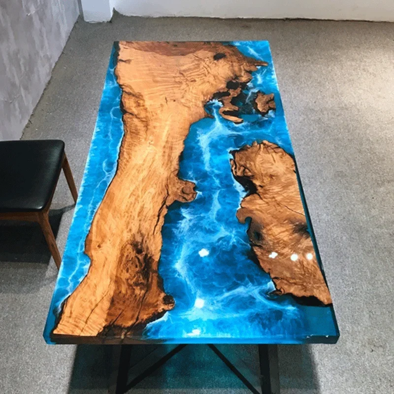 Light luxury walnut epoxy resin solid wood board log tea table river table table creative personalized customization