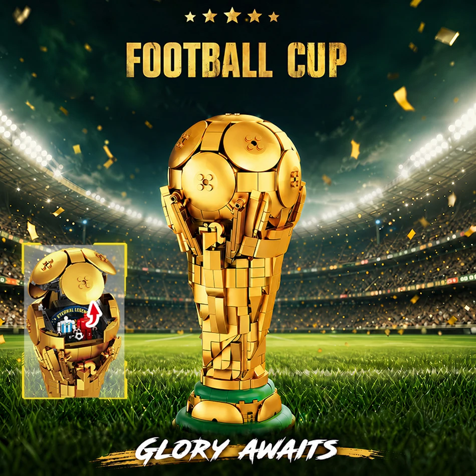 

1075PCS City Football Champion Golden Cup Building Blocks Soccer Souvenir Trophy World Prize Desktop Decor Bricks Toys Kids Gift