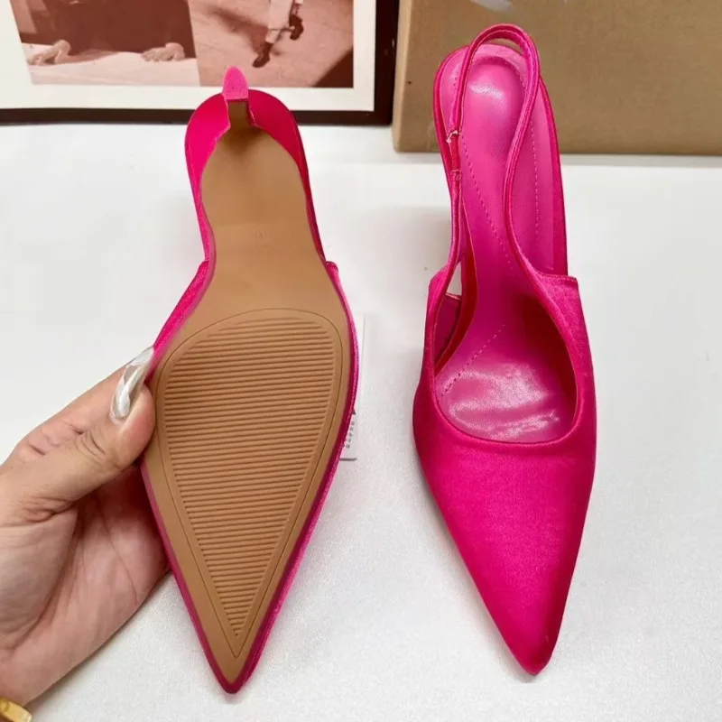 luxury pink women high heels shoes for party prom elegant Silk shallow slingbacks wedding bride pumps 2025 spring footwear - view 6