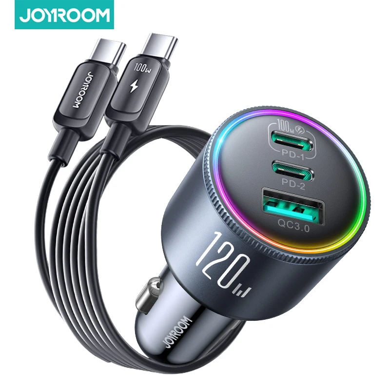 

JOYROOM 120W Car Charger USB C for iPhone 15 Pro 3 Port Super Fast Car Charger Adapter PD 100W&35W QC 4.0 Car Phone Charger