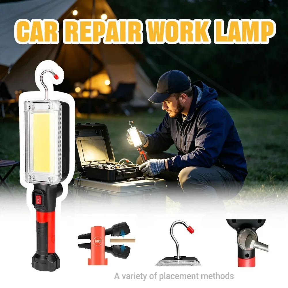 

LED Work Light Car Maintenance Lamp USB Rechargeable COB Flashlight With Magnetic Hook Inspection Tool For Garage Mechanic