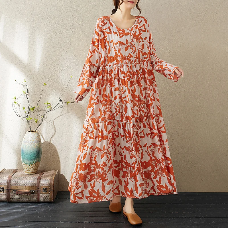 

24 Autumn New Thin Cotton Long Sleeve Loose Long Maxi Dress Robe Casual Streetwear Boho Beach robe femme été