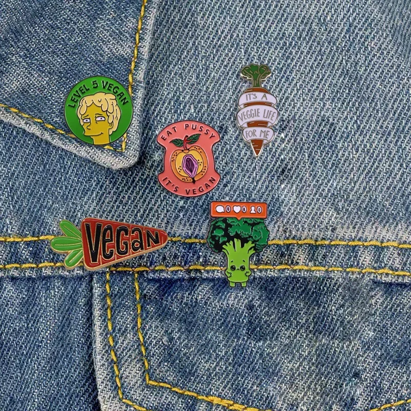 Vegan Brooch Cartoon Cute Vegetable Fruit Enamel Pin Kawaii Plant Badge Fashion Jewelry Accessories Wholesale